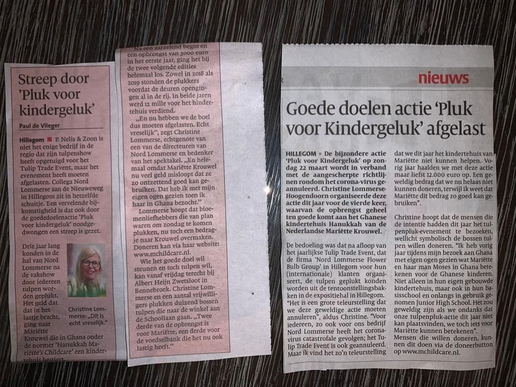 Geen Tulpenpluk, wel donaties… (bedankt!)