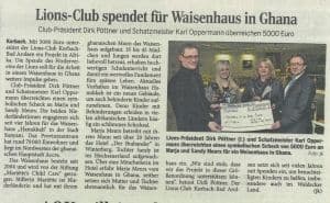 5.000,- voor Hanukkah van Lions-Club Kiorbach Arolsen